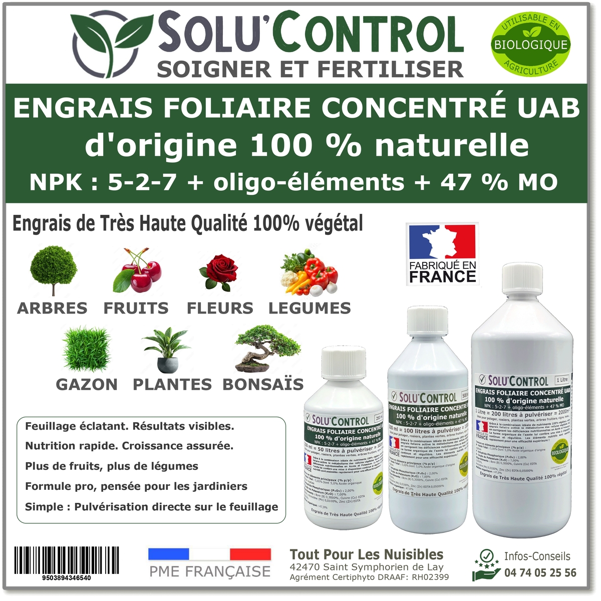 Engrais foliaire 100% naturel, Solu'Control