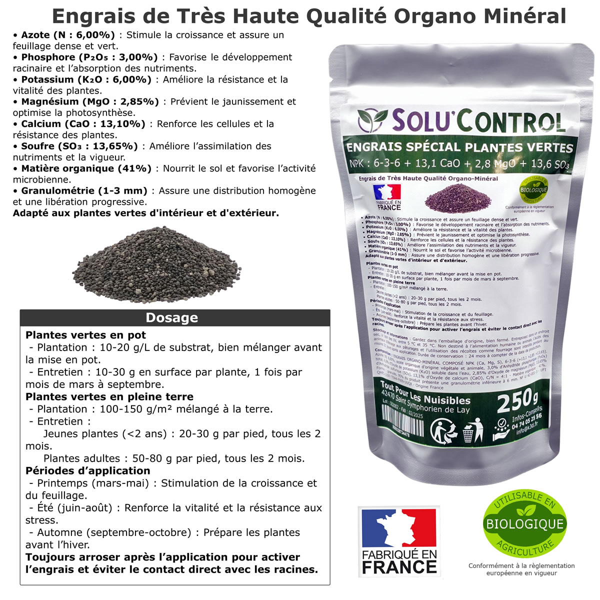 Doypack Engrais plantes vertes SOLU'CONTROL 250g