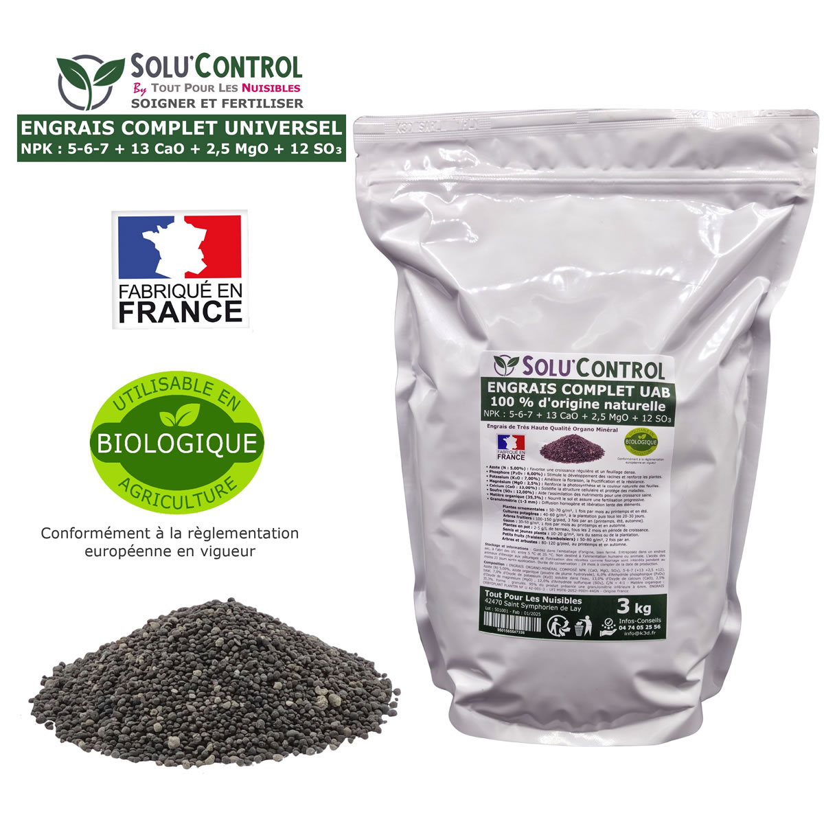 Sachet Engrais Complet Universel SOLU'CONTROL - 3kg