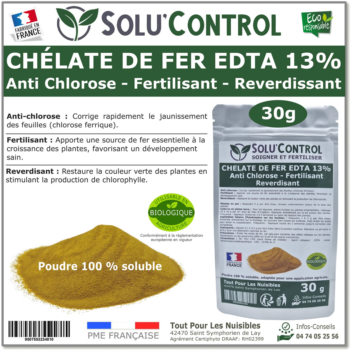 Fer EDTA 13% SOLU'CONTROL - 30g
