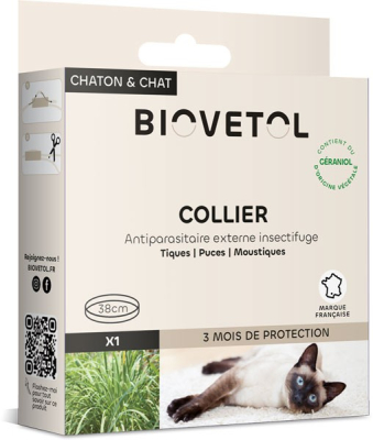 Collier insectifuge pour chat au géraniol - Biovétol