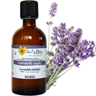 Lavande aspic Bio - Fleurs - Huile essentielle Penntybio - Flacon de 100 ml