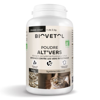 Poudre Alt'Vers - Vermifuge naturel pour chat de plus de 5 kg - Biovétol