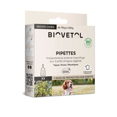 3 pipettes insectifuge Bio pour moyen chien