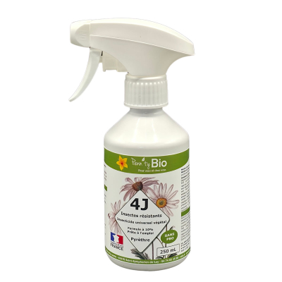 Insecticide 4J dilué 10% - Tous insectes - Prêt à l'emploi - Flacon de 250ML
