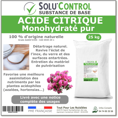Acide citrique monohydraté pur - Sachet de 25kg