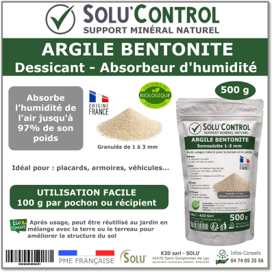Argile Bentonite Naturelle – Dessiccant / Absorbeur d’Humidité – Solu'Control - 500g