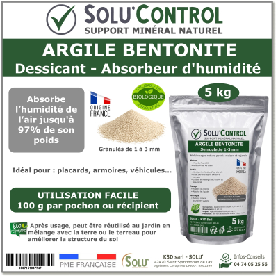 Argile Bentonite Naturelle – Dessiccant / Absorbeur d’Humidité – Solu'Control - 5kg