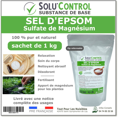 Sel d'epsom 1kg Sulfate de Magnésium 100% Naturel
