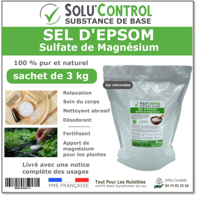 Sel d'epsom 3kg Sulfate de Magnésium 100% Naturel